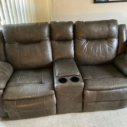 Dual Electric Leather Recliner Love Seat & Couch