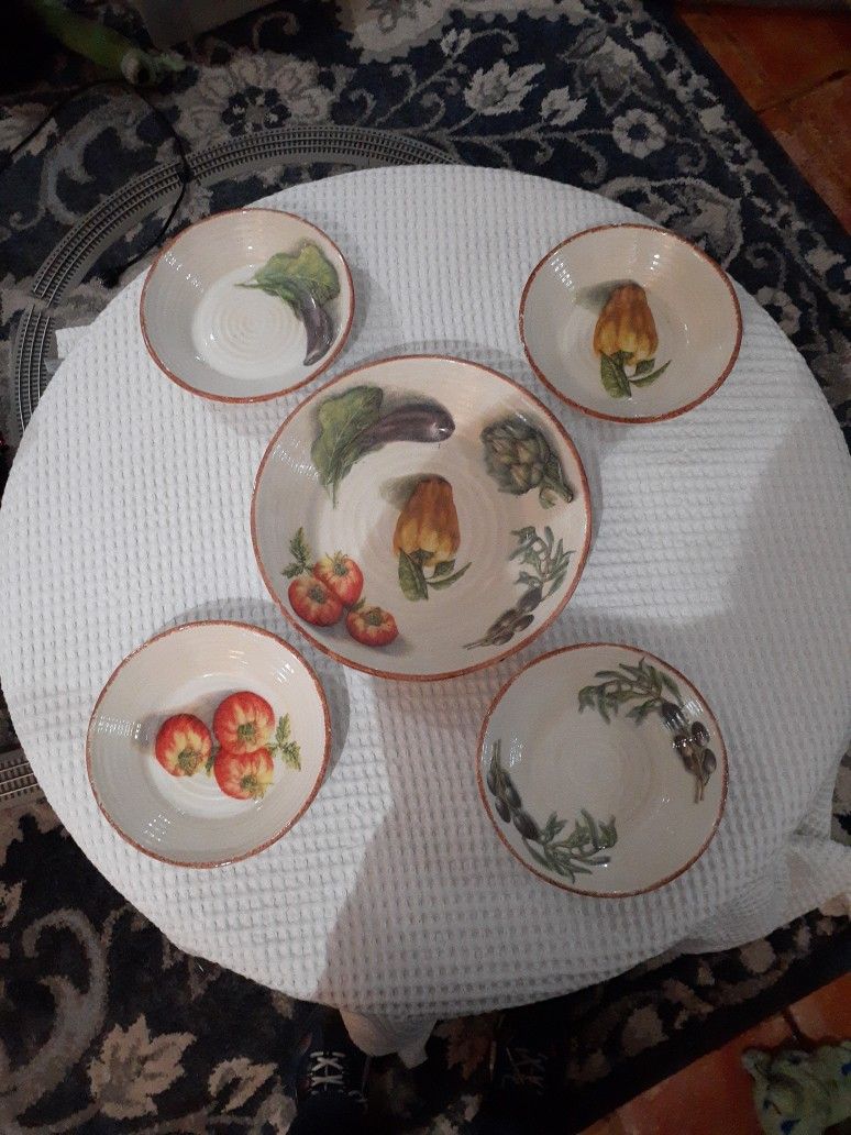 5pc William Sonoma Pasta Bowl Set/ Jardin Potager