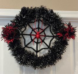 Halloween Spider Web Wreath Black and Red