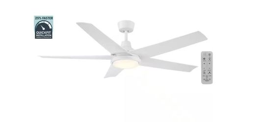 Ladshaw 60'' Indoor/Outdoor Wet Rated Matte White Ceiling Fan with Adjustable White LED and Remote 