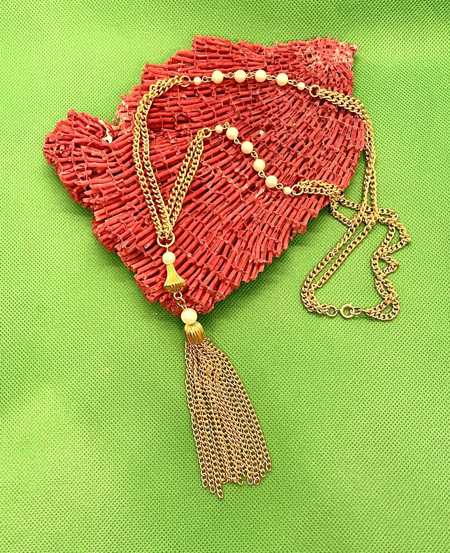 Vintage Costume Pearl Sash Necklace 