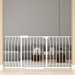 HOOEN White Extra Wide Baby Gate for Doorways Hallway Pressure Mounted Pet Gate Walk Through Child Safety Gate 53-57.5 Inch with Extensions
