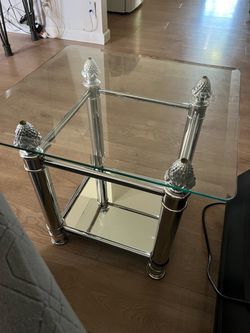 Table Glass and Chrome Two-Tier Side end Table