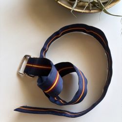 Polo by Ralph Lauren Striped Navy Webbing Belt with Burgundy and Yellow Accents