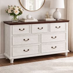 Dresser For Bedroom With 7 Drawers, 54" Wide Modern Chest Of Drawers With Hidden Jewellery Drawer, S