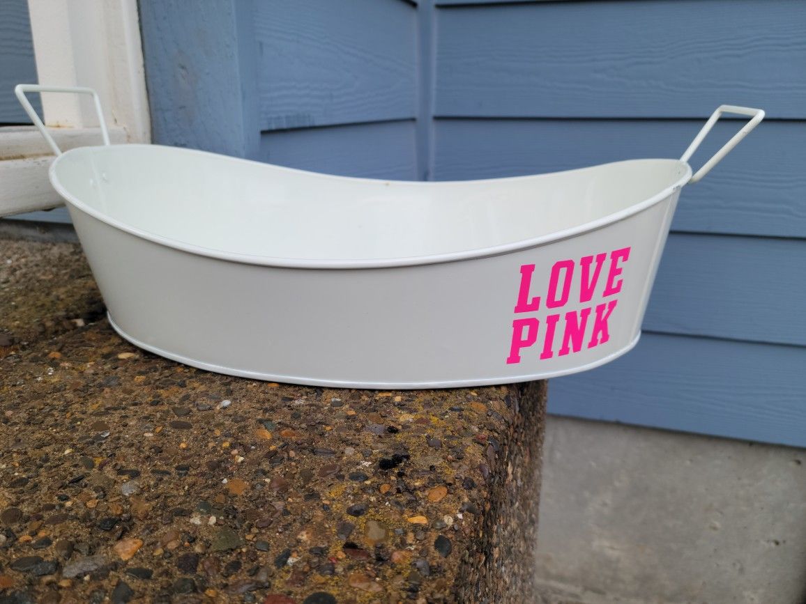 LOVE PINK Victoria's Secret PINK White Oval Store Display Tin Bin w/ Handles Dog..Small Tub and Large Bins too!!