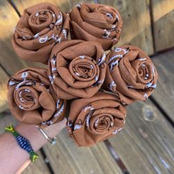 Bandana Roses Brown Blue Pink Roses