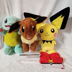Pokemon Build A Bear Stuffy Lot Of Squirtle, Eevee, And  Pichu.