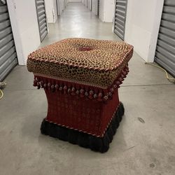 Hollywood Regency Upholstered Decorated Ottoman or Footstool