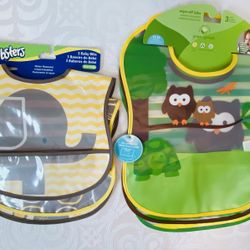 (6) NEW Bibsters & Green Sprouts Wipe-Off Bibs - 2 Pkgs of 3 Each Animals NWT