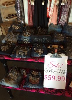 Huge miss me denim sale going on right now at our store decadence boutique on Higley and Guadalupe