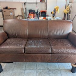 Pottery Barn Round Arm Leather Sofa
