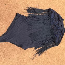 New Medium Blue Lace Fringe Stretchy Bodysuit Boho Festival Country Western 