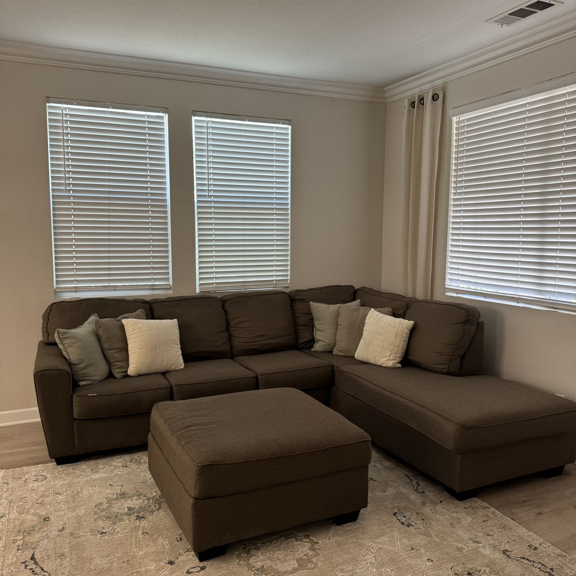 Brown Sectional With Ottoman