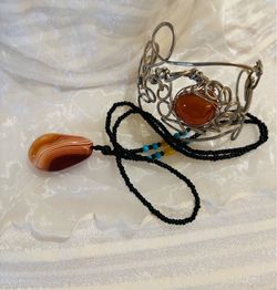 Handmade Fire Stone Necklace & Bracelet