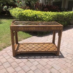 Vintage Mid Century Rattan And Glass Console Table 