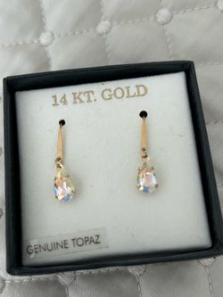 14KT Gold Genuine Topaz Drop Earrings