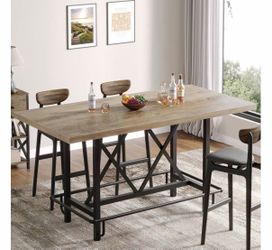 63-Inch Industrial Bar Table with Metal Footrest, Counter Height Pub Table for Kitchen, Home Bar & Entertaining (Rustic Gray)