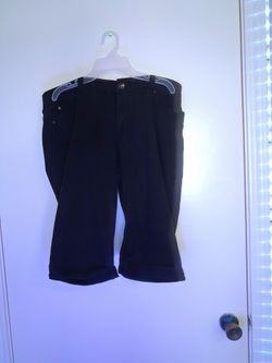 Black Denim Capri Shorts with Cuffed Hem