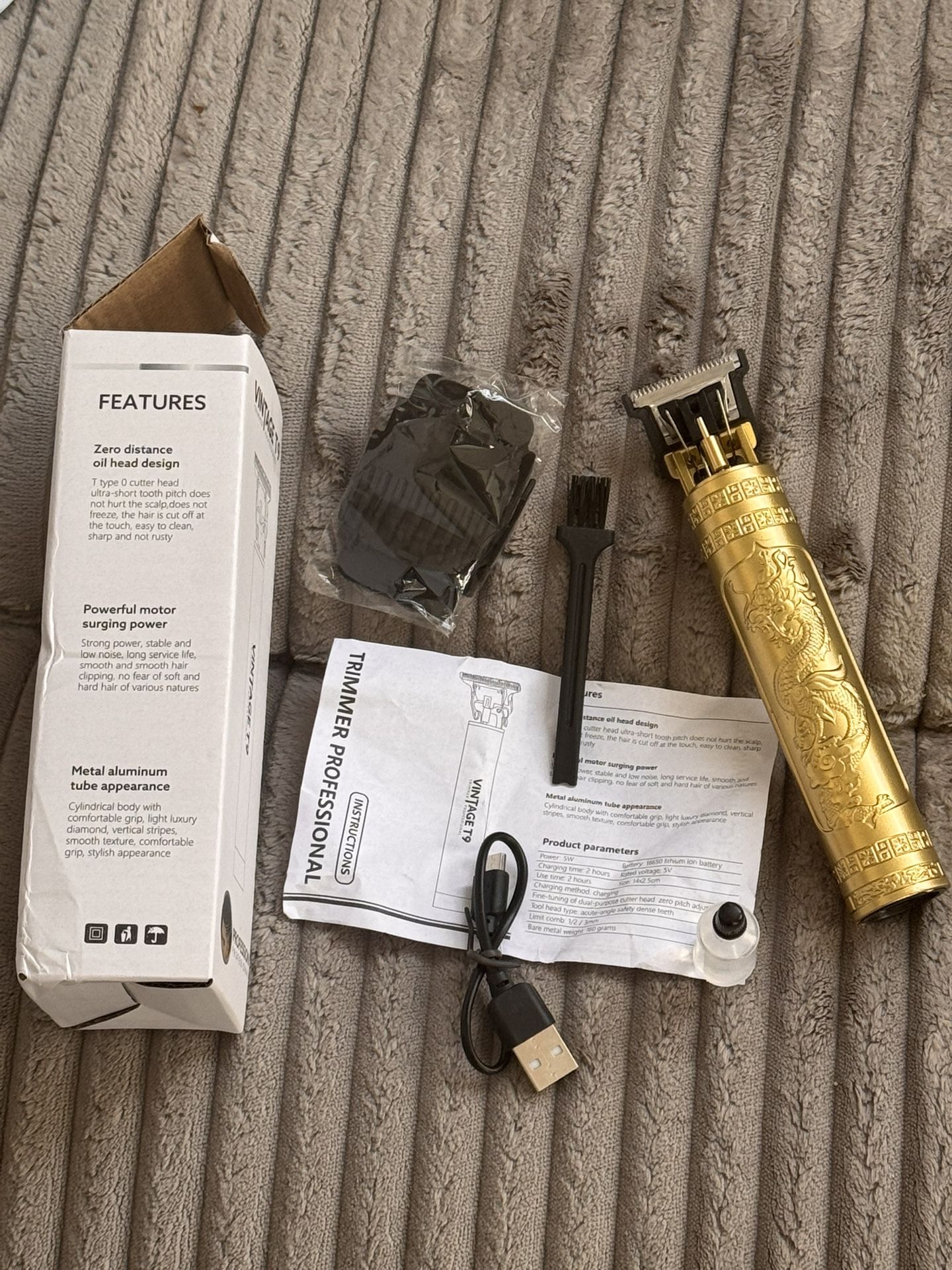 CORDLESS RECHARGEABLE GOLD PLATED HAIR TRIMMER WITH ALL ACCESSORIES NO BATTERIES EVER NEEDED MAKES A GREAT GIFT