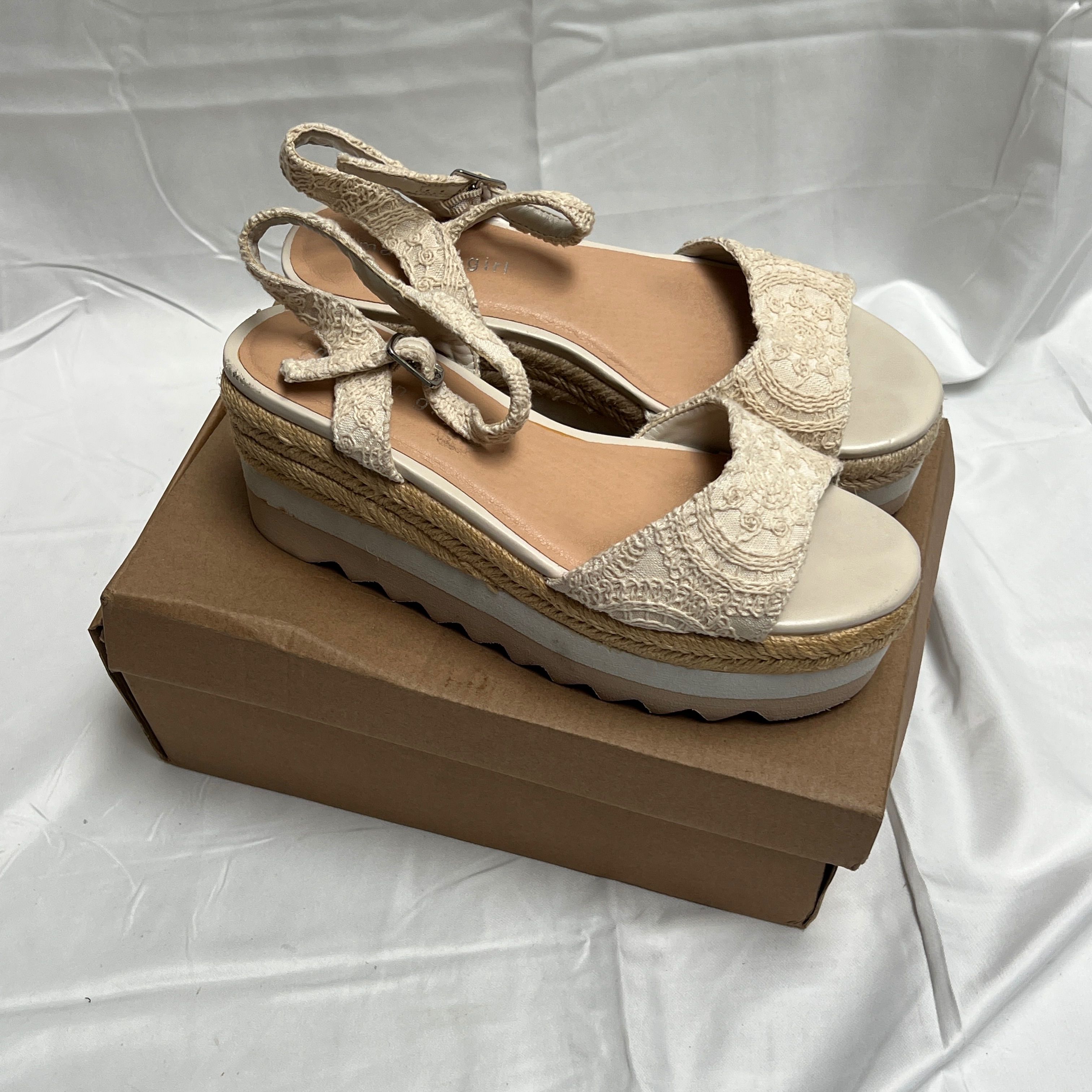 Steve Madden Girls Shoes Cleo Wedge Sandal- Natural- Sz 5