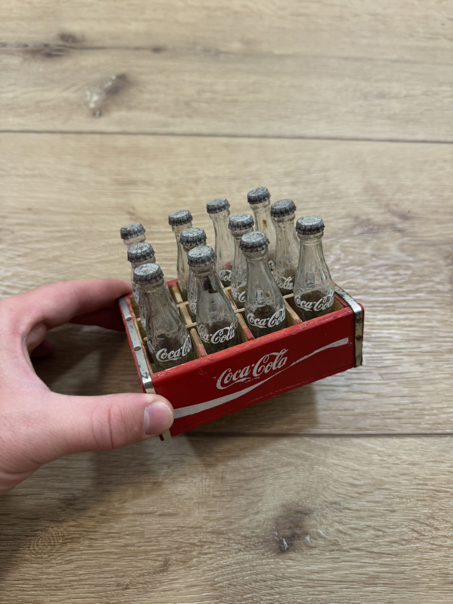 Vintage Coca-Cola Miniature Wooden Crate with 12 Glass Bottles – Made in Argentina 