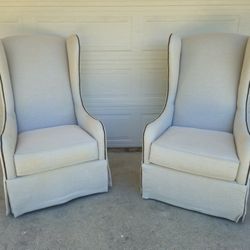 Pair of Bernhardt Upholstered Wingback Armchairs w/Nailhead Feature