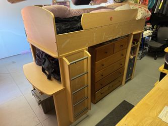 Kids loft bed, modular and versatile, with desk, drawers, shelves
