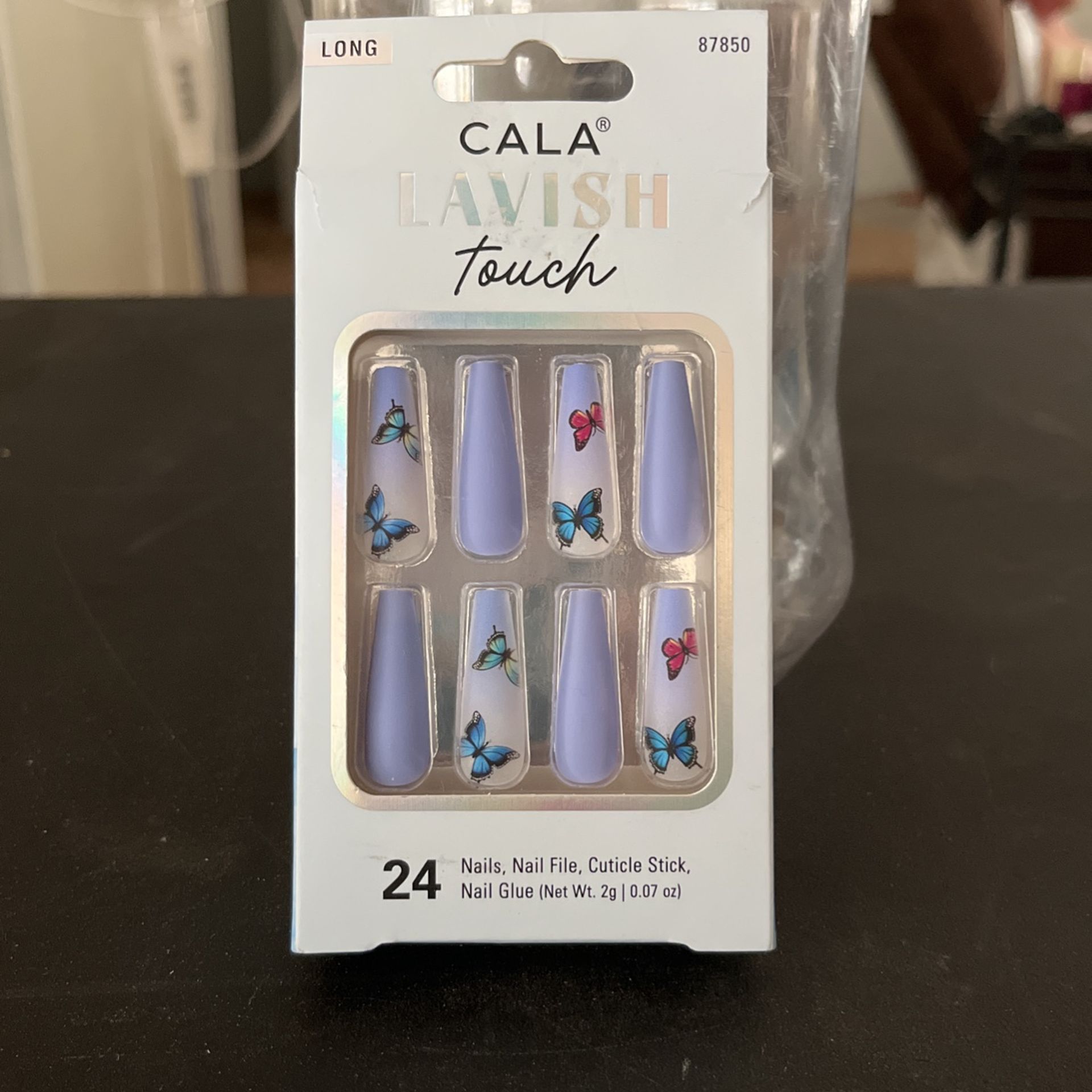 Pretty Press On Long Nails 24 Piece , a IWith Nail File, Cuticle Stick , Nail Glue Asking $2