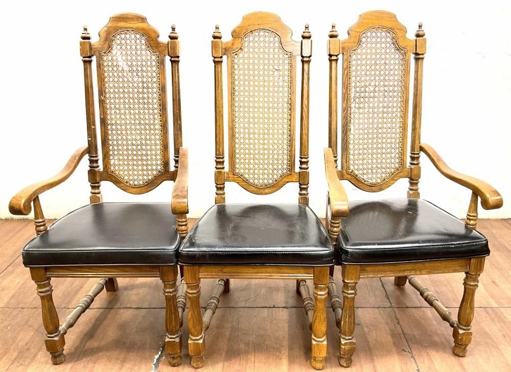 (3pc) Neo Gothic Inspired Cane Back Dining Chairs