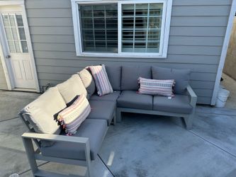 Outdoor Patio Sectional Sofa Set – Gray Cushions