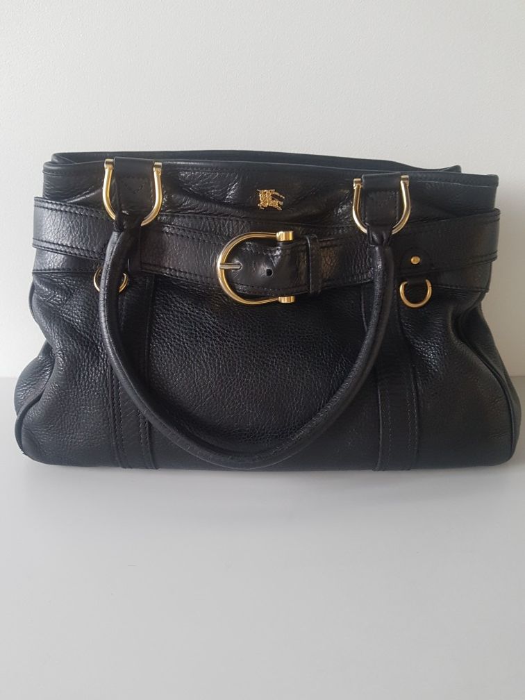 Burberry Leather Medium Buckle Tote Bag Black AUTHENTIC!