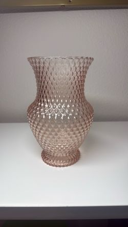 Pink Glass Vase with Diamond Pattern