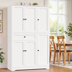 White Pantry Storage Cabinet – 68” Tall Kitchen Organizer (Drawer Support Missing)