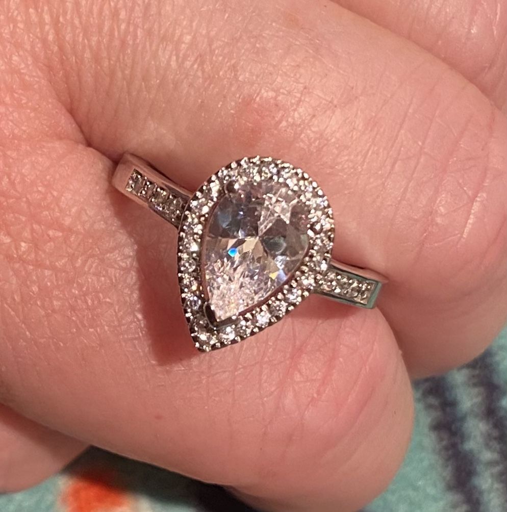 Diamond Halo Silver Ring S925 Sz 6,8,9,10