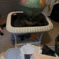 White Whicker End Table