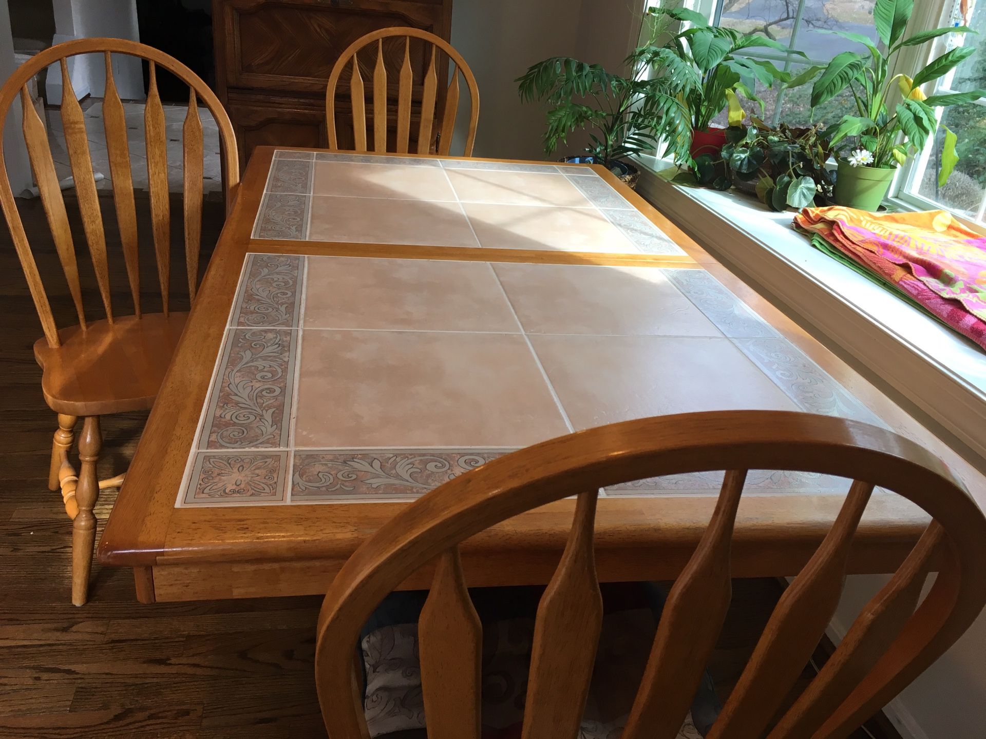 Ceramic tile inlaid on wood kitchen/dining table