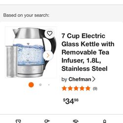 Chefman - 7 Cup Electric Glass Kettle with Removable Tea Infuser, 1.8L, Stainless Steel Chefman - 7 Cup Electric Glass Kettle with Removable Tea Infus