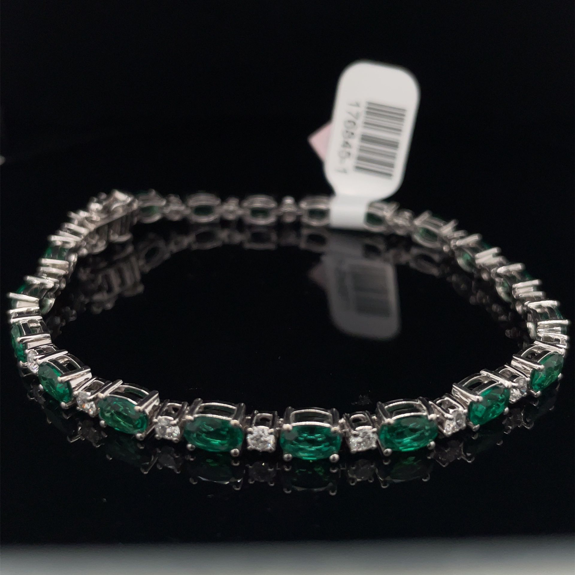 14KT White Gold 7 1/2” Diamond Oval Lab Emeralds Bracelet 14.10g 1.4CTW VS 176845