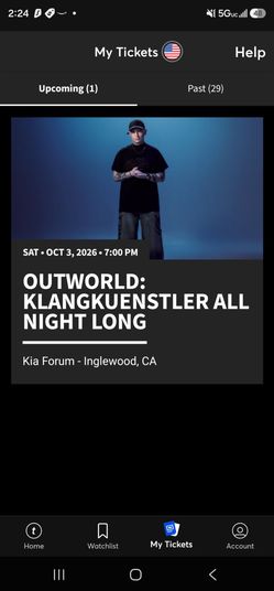 Klangkuenstler - Outworld Tickets (2) - Oct 3. - Kia Forum