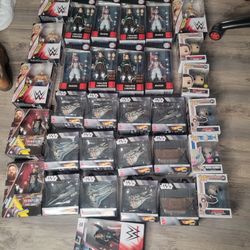 Large Lot Of 32 Action Figures, WWE, Funko, Star Wars, Demon Slayer Collectibles
