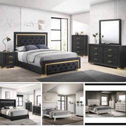 4- Pc Bedroom set Dresser,Mirror  Nightstand (1) Queen size bed frame  Not including Mattress and Box Sp