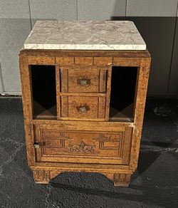 Art deco carved oak nightstand