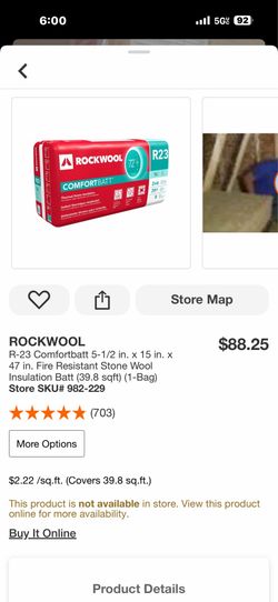 ROCKWOOL R-23 Comfortbatt 5-1/2 in. x 15 in. x 47 in. Fire Resistant Stone Wool Insulation Batt (39.8 sqft) (1-Bag)