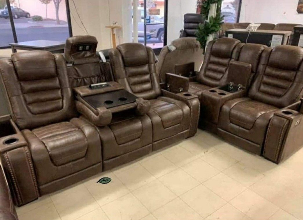 ❤️ Free Delivery ❤️ Game Zone Bark Power Reclining Living Room Set with Adjustable Headrest & Couch, sofa, loveseat,