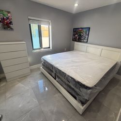 King Bed With Mattress Set. 1 Chest All New Furniture Free Delivery Free Installation 