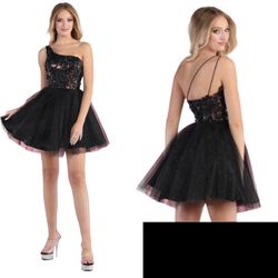 New With Tags Black Floral Appliqués Short Formal Dress & Homecoming Dress $125