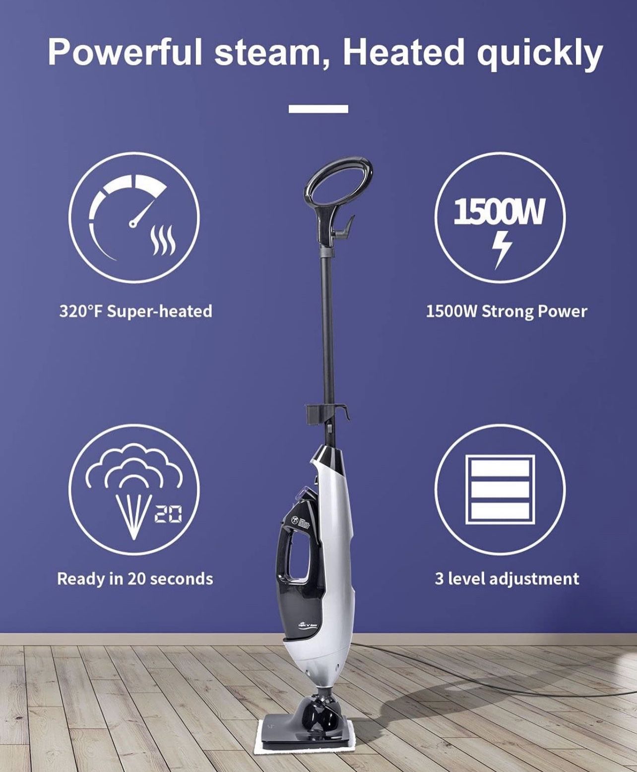 Steam Mop Cleaners 9-in-1 with Detachable Handheld Unit, Floor Steamer for Hardwood/Grout/Tile,Multi-Purpose Handheld Steam Cleaner for Indoor Use(768
