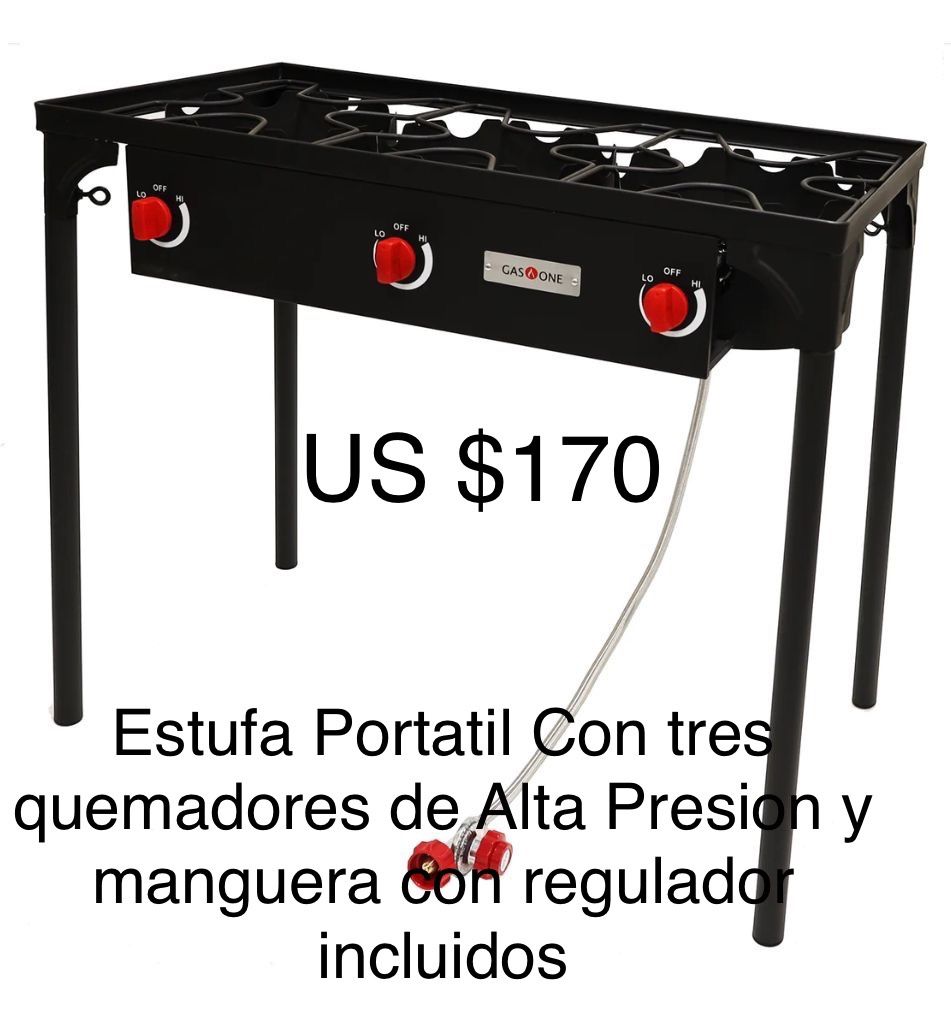 Estufa Portátil De Tres Quemadores Con Patas Removibles