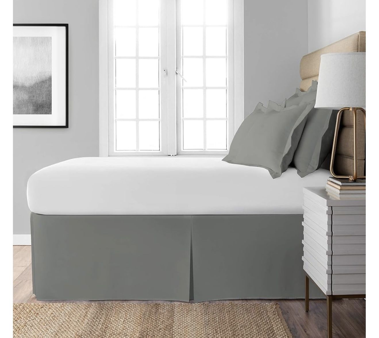 Extra-Long 21" Drop Length Bed Skirt, Full, Silver (Located in Woonsocket, RI)